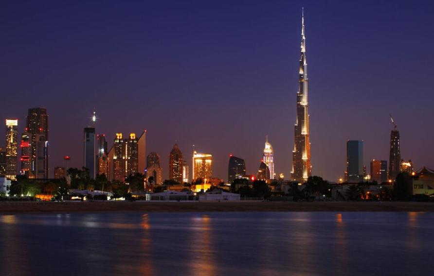 The Dubai city skyline at night time