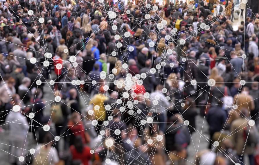 Stock image of data points on a crowd