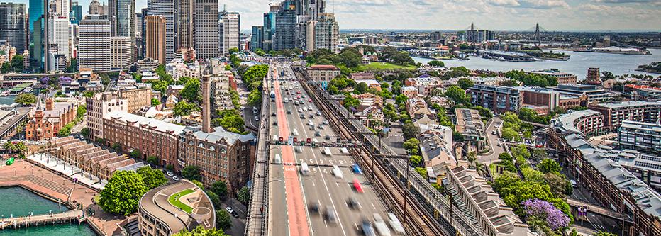 Sydney cityscape with road and port