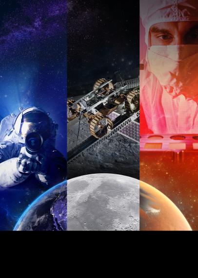 Collage of astronaut related images and the moon