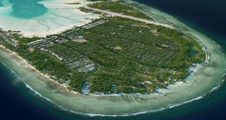 Aerial view of Temaiku, Kiribati