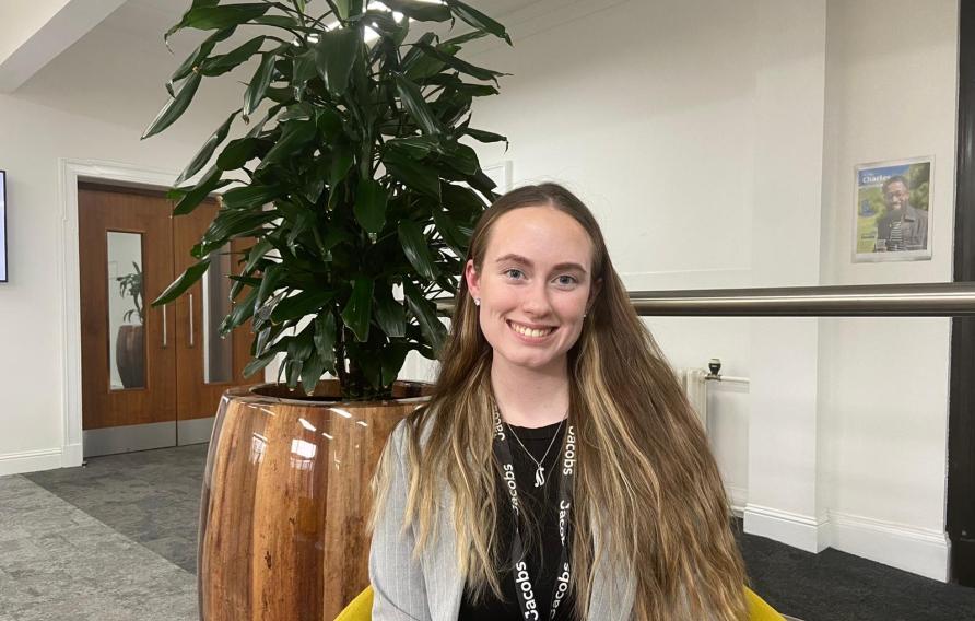 Niamh Dean sitting in office reception