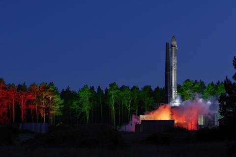 Orbex Prime rocket at night