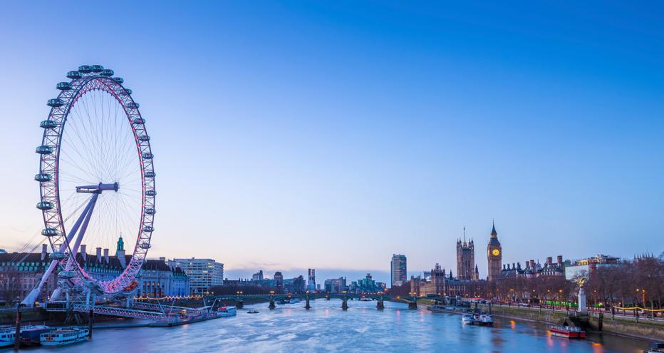 View of the London Eye and House of Parliament on the River Thames