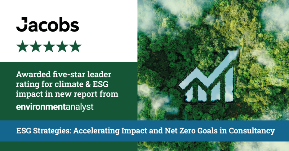 Jacobs award five star leader rating for climate and ESG impact in new report from Environment Analyst